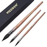 MEEDEN Watercolor Paint Brush, 3 Pieces Squirrel Hair Professional Watercolor Brushes, Watercolor Mop Brush, Round Fine Tip Paintbrush Set for Art Painting, Gouache, Fine Detailing