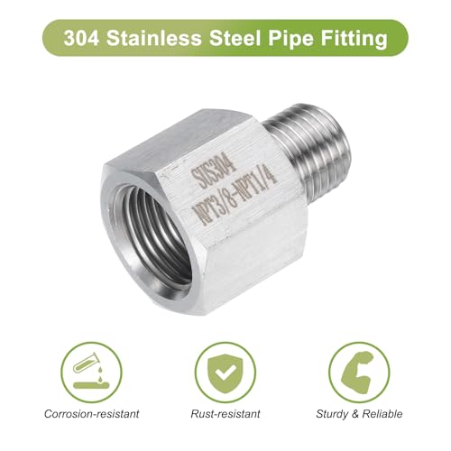 Image of uxcell 2 Pcs Pipe Fittings Reducer Adapter 1 /4 inch NPT Male Pipe x 3 /8 inch NPT Female Pipe Stainless Steel Adapter Pressure Gauge Connector for Oil Air Gas Hydraulic Systems