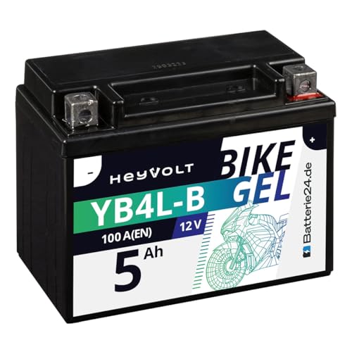 HeyVolt GEL Rollerbatterie 12V 5Ah YB4L-B CB4L-B YB4L-A 50411 12N4-3B ers. 4Ah Motorrad, lead calcium