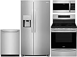 Frigidaire 4-Piece Kitchen Appliance Package with FGSS2335TF 33' Side by Side Refrigerator FGIF3036TF 30' Freestanding Induction Range FGMV176NTF 30' Over-the-Range Microwave and FGID2476SF 24' Fully Integrated Dishwasher in Stainless Steel