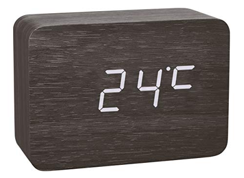TFA Dostmann Clocco zendergestuurde wekkker, 60.2549.01, in houtlook, met grote LED cijfers, Wekalarm, met binnentemperatuur en datum, zwart, wit/zwart, (l) 100 x (b) 41 x (h) 70mm - Image 3