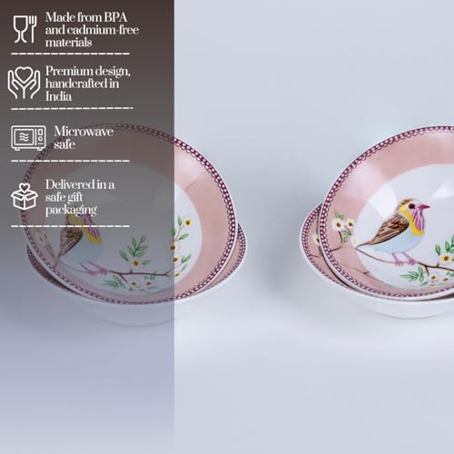 Image of GOLDEN QUEEN'S Small Bowls - Set of 6 | Perfect for Snacks, Fruits, Dessert, Salad & dips | Microwave Safe -Birdie in Pink