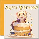 Ferret Birthday Cards - Animal Cake - Happy Birthday Card for Son Daughter...