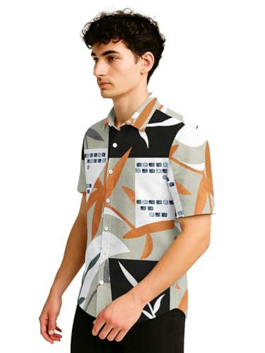 Image of BULLMER Trendy Regular Fit Cotton Blend Printed Casual Half Sleeve Shirt for Men | Stylish Mens Casual Shirts | Shirts for Men
