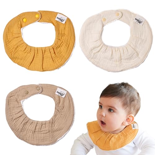 BABATÉ Bandanas y Babero de Algodón para Bebé - Pack Muselina Impermeable para Recién Nacido, Salvababas para Cuello