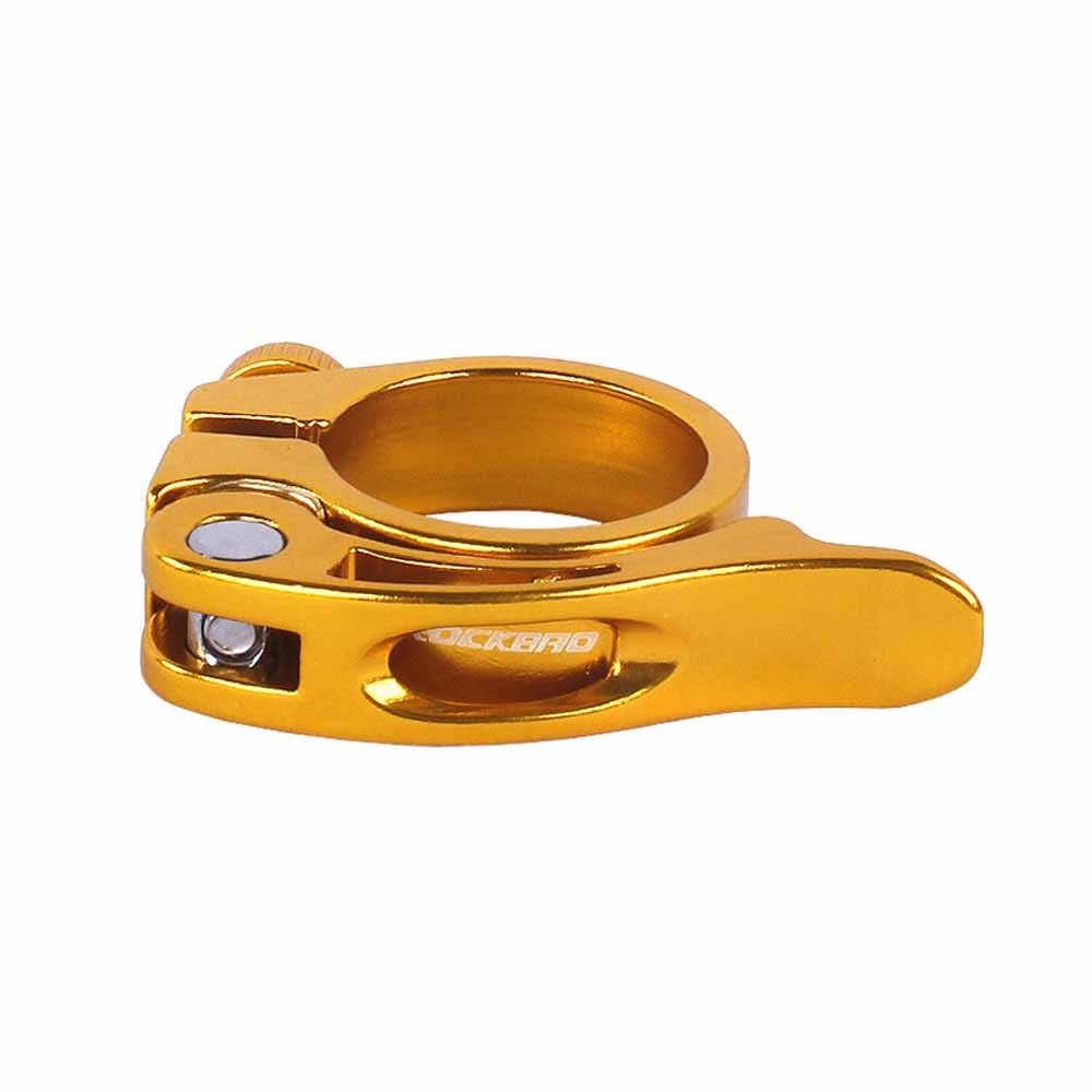BSFHQS Bike Seatpost Clamp 28.6/31.8/34.9mm Aluminum Tube Quick Release for 25.4mm/27.2-28.6mm/30.4-31.6mm Mountain Road Seat Tube Clip(Gold,28.6mm)
