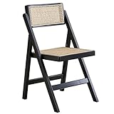BIHOME Rattan-Klappstuhl mit Rückenlehne, tragbarer Esszimmerstuhl, moderner Bürostuhl für Zuhause, Balkon, Camping, Homestay, Liegemöbel, schwarz, 43 cm