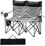 Oversized Double Camping Chairs, Heavy Duty Padded Loveseat Chair - 900 LBS Support for Adult - Comfortable Camping Chair with High Back & Pillow