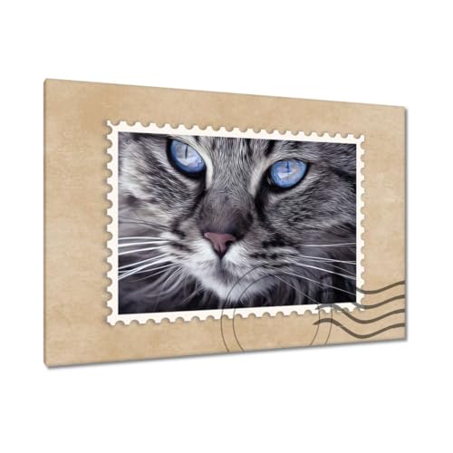 Peinture chat aux yeux bleus 90x60cm toile imprimée H4100M