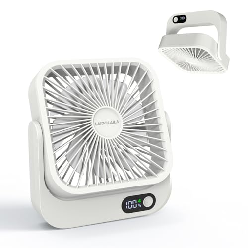 Cruise Ship Approved Fan – 5000mAh Rechargeable Battery, 16H Runtime, USB-C Charging, Magnetic Hanging for Cabin Ceiling or Wall – Carnival Cruise Must Have, Travel Essential (White)