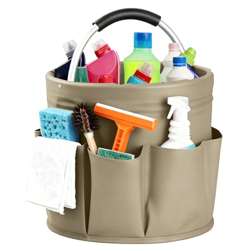Image of Cleaning Caddy with Handle, for Cleaning Supplies Organizer Bucket | Foldable Storage Tote with 6 Pockets,17L Large Capacity Basket for Household Organizer,Laundry Room,Bathroom & Home