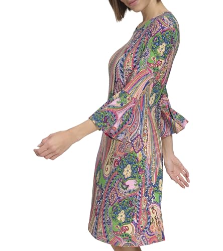 Image of Tommy Hilfiger Women's 3 /4 Bell Sleeve Jewel Neck Sheath Mini Dress