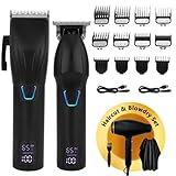 AMULISS Professional Hair Clippers and Zero Gapped Trimmer Kit for Men, Cordless Barber Clipper, Beard Trimmer Haircut Clippers Grooming Set，with Hair Dryer