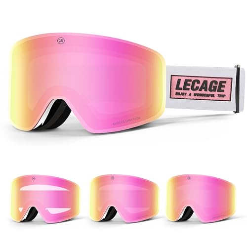 Skibrille Selbsttönend-Photochrome für Verschiedene Lichtverhältnisse, Rahmenlose Schneebrille: Ultra HD & Breitere Sicht, Anti-Nebel UV400 OTG, Brille Helmkompatibel für Ski/Snowboard, Herren Damen