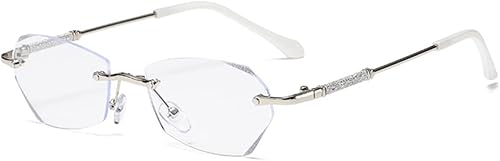LUFF Gafas de lectura sin montura para mujer ligeras antiluz azul clásicas de metal con marco cómodo