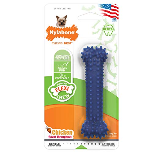 Nylabone Moderate Chew FlexiChew Dental Chew Toy Chicken Flavor X-Small Petite - Up to 15 lbs.