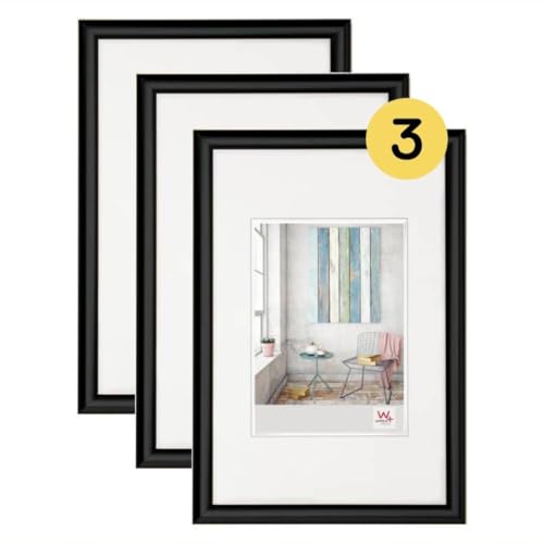 walther design Bilderrahmen schwarz 40 x 50 cm 3er Pack, Trendstyle Kunststoffrahmen KP050B3 – Ansicht 1