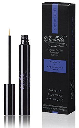 Wimpernserum 8 ml. Premium Deluxe Eyelash + HYALURON + KOFFEIN + ALOE VERA I Wimpern-Booster Serum für Wimpern und Augenbrauen I Develle Premium Cosmetics Wimpernverlängerungsserum Made in Germany