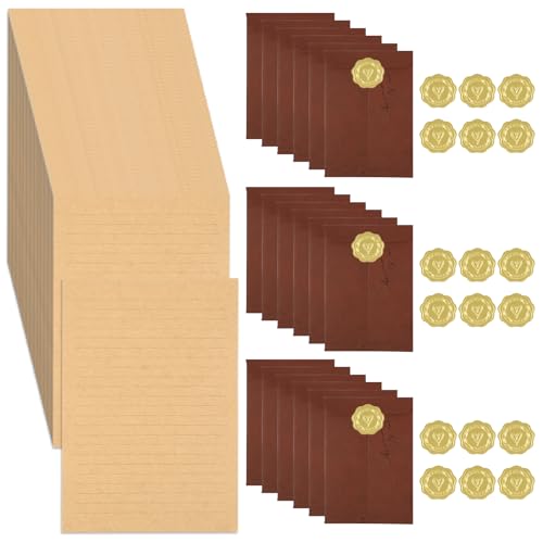 86 Stück Vintage Briefpapier mit Umschla,Set Vintage Schreiben mit 18 Rotbraune Vintage Papier Briefumschläge,50 Briefpapier Liniert und 18...