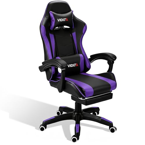 VIDITA Silla Escritorio Gamer con reposapiés Morado