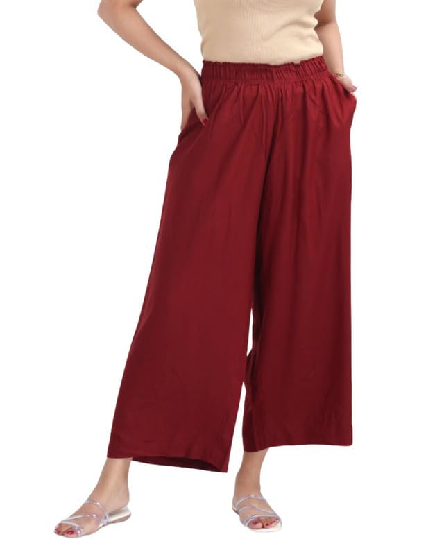 Image of Mlada Rayon Palazzo Pants for Women | Palazzo Pant for Women | Palazzo for Office Wear | Mid Rise Palazzo Pants | Regular Fit Palazzo Pants for Women | Relaxed Palazzo Pants | Solid Palazzo Pants