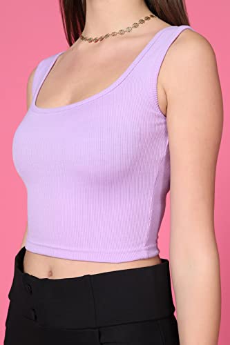 Image of TOPLOT Women's Solid Ribbed Round Neck Sleeveless Slim Fit Tank Top (5069)