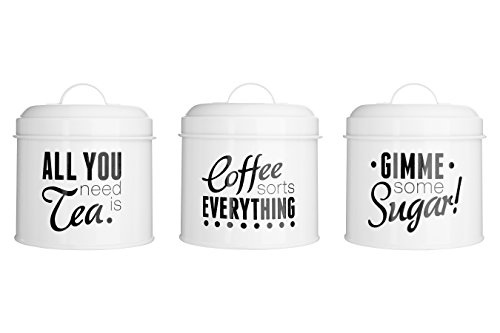Premier Housewares Pun and Games TeaCoffeeSugar Canisters White Set of 3