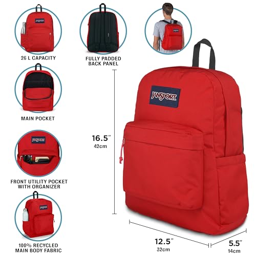 Image of JanSport NCAA Officially Licensed Backpack, Houston Cougars, Superbreak Plus with Padded 15'' Laptop Sleeve, Spacious Computer Bag for Men & Women, Durable Daypack with Bottle Pocket, Red Tape