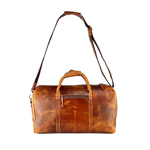 Leather Castle Genuine Vintage Men’s Duffel Sports Gym, Travel, Carry-on Luggage Bag, Cinnamon Brown