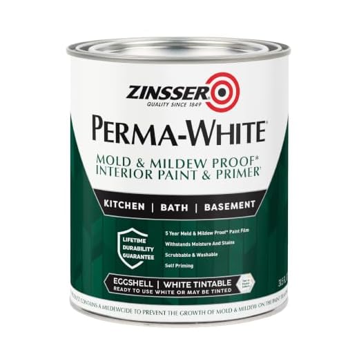 Zinsser 02774 PERMA-WHITE Mold & Mildew Proof Interior Paint, Quart, Eggshell White