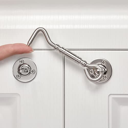 Iniret 2 Packs 4”Barn Door Latches，Brushed Nickel Heavy Duty Solid Thicken Stainless Steel Barn Gate Hook And Eye Latch,Sliding Door Antique Lock Gate Latch Wine Cabinet Carbon Steel Closet Door Latch #TOP3