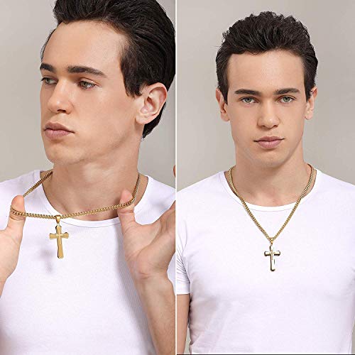 Cross Necklace for Men Boys Pendant Necklace Stainless Steel Double Cross Necklace with 24 inches Cuban Link Chain2