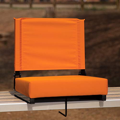 EMMA + OLIVER Orange Stadium Chair - 500 lb. Rated Folding Chair - Carry Handle - Ultra-Padded Seat