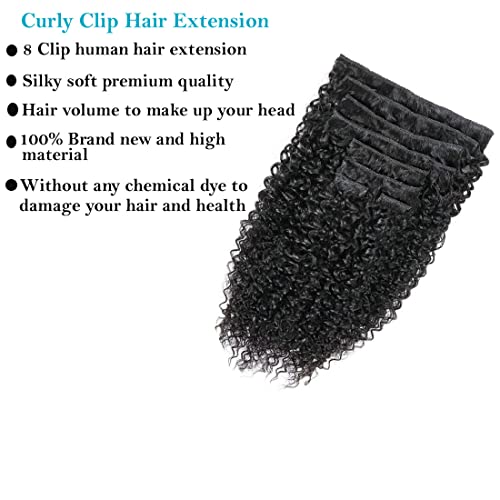 Image of Real 100% Natural Human Remy Culrly 8pcs Clipin Hair Extension Volume Enhancer | Long Length Thickening Soft Lightweight Durable Reusable | Instant Styling Party Daily Wear Damage Free Seamless Blend For Women Girls | Natural Black (10inch Hair Length)