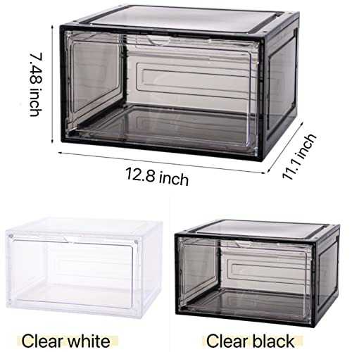 Attelite Large Clear Shoe Box Storage Organizer Plastic Stackable Shoe Containers With Magnetic Door, Side Open Shoe Storage Box For Display Sneakers, Easy Assembly（Black） #TOP1