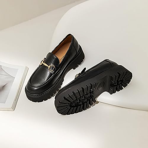 Image of Chunky Loafers Women Platform Loafers for Women Chunky Heel Lug Sole Loafers for Women Slip ons Round Toe