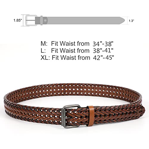 Werforu Men’s Leather Braided Belt, Cowhide Leather Woven Belt For Jeans 1.3 Inch Wide With Prong Buckle,Orange Brown,Fits Pants Size 34-38 Inches #TOP4