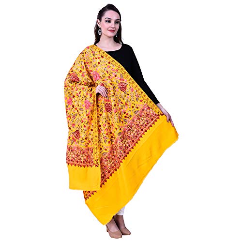 SWI WITH LABEL Women's Kashmiri Wool Blended Shawl Embroidered by Kashmiri Artisans, (Large Size - 40 x 80 Inches)