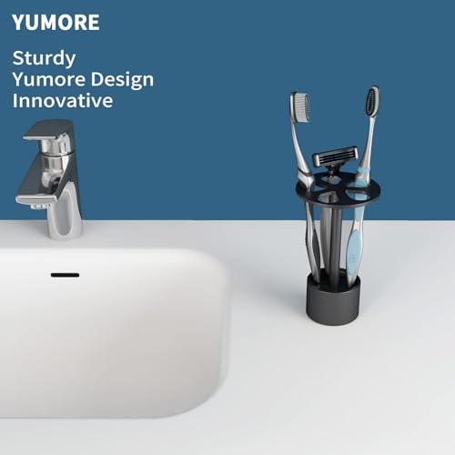 YUMORE Toothbrush Holder Stand Stainless Steel Tooth Brush Holder Bathroom Countertop Organizer Storage (Matte Black) — view 2