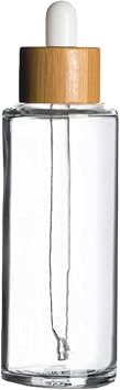 Afracam Dropper 100ml Clear Bamboo Glass Bottle with Lid 100 cc Dropper Wood 2 Pieces (White)