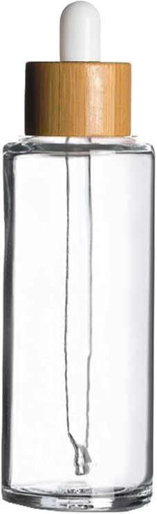 Afracam Dropper 100ml Clear Bamboo Glass Bottle with Lid 100 cc Dropper Wood 2 Pieces (White)