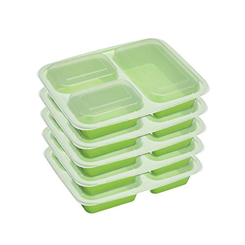 KitchenCraft Healthy Eating Bento Box Set, Bento Lunch Box with 5 Pack, Reusable Dishwasher and Microwave Safe Meal Prep Containers, BPA Free Plastic, 24.5 x 18.9 x 4.1 cm, Green
