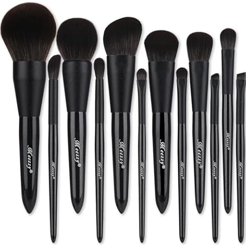 EVRCHGIEA Makeup Brush Sets, 12 PCS Wood Handle Soft Synthetic Fiber Hair Makeup Set,Premium Synthetic Foundation Blending Blush Concealer Eye Shadow Makeup Brush Set (black 12pcs) Cover