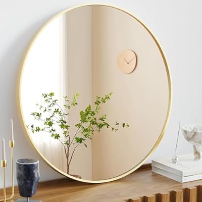 Atilioo 20 Inch Round Mirror, Aluminum Alloy Frame Wall Mounted Vanity Mirrors for Bathroom, Entryway, Living Room, Bedroom, Gold