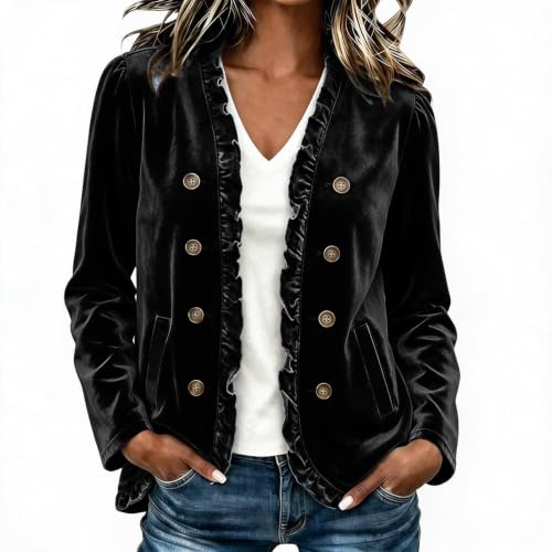 Velvet Jacket Women Long Sleeve Fall Jackets Ruffle Trim Cardigan Winter - image 8