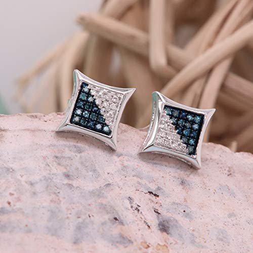 Dazzlingrock Collection 0.10 Carat (ctw) Round Blue & White Diamond 7mm Kite Micro Pave Hip Hop Iced Out Studs in 925 Sterling Silver, Unisex Design Ladies, Mens Real Diamond Earrings3