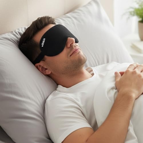 Image of VFK by Xtrim Eye Mask For Sleeping With Adjustable Strap, Premium Sleeping Mask for Men, Women and Kids, Blind Fold For Comfortable Sleep, Travelling Sleep Mask, Sleeping Eye Mask (Black)