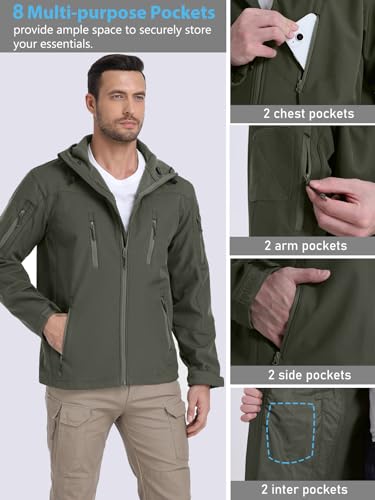 NAVEKULL Men's Tactical Jacket Waterproof Softshell Fleece Lined Hooded Coats Outdoor Hiking Windbreaker - Image 4