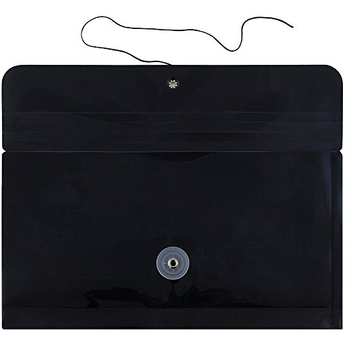 Jam Paper Plastic Envelopes With Button & String Tie Closure - #10 Business Booklet - 5 1/4 X 10 - Black - 12/Pack #TOP1