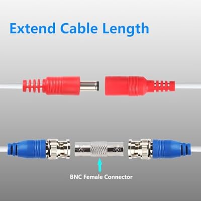 150ft 4 Pack BNC Video Power Cable for CCTV Systems - Includes 8 BNC Adapters & 100 Cable Clips - White